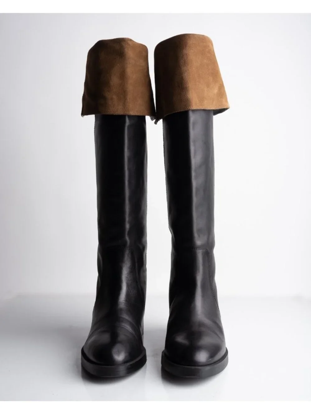 Zara Womens Leather Knee High Boots Black Contrast suede US 9 EU 40 NWD 2053/410